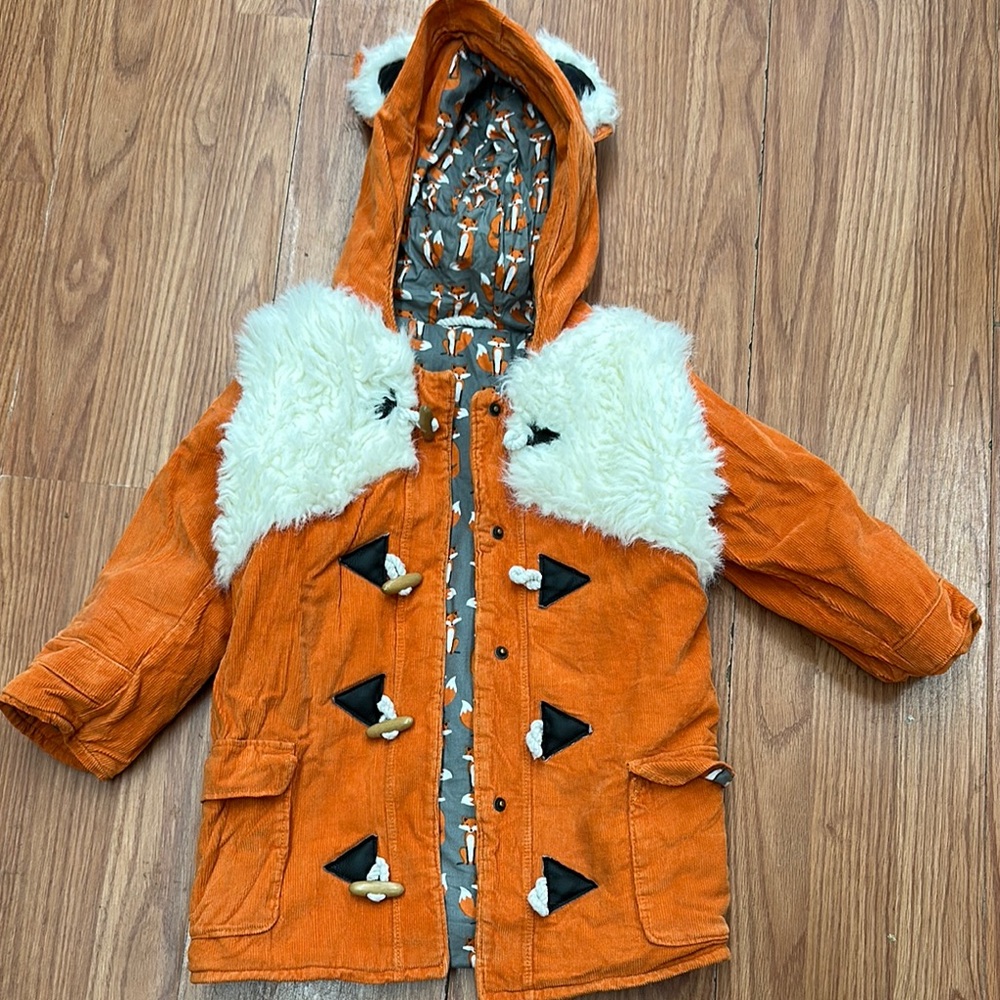Orange Hooded Coat with Faux Fur Accents